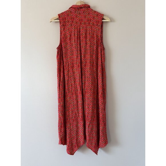 Anthropologie Maeve Daisy Red Button Down Sleeveless Midi Shirtdress Boho Artsy - Picture 2 of 10